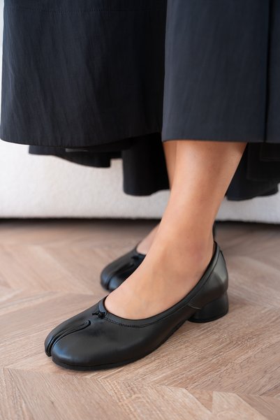 LAMİNTA Baddy Black "Tabi" Style Genuine Leather Women's Heeled Shoes