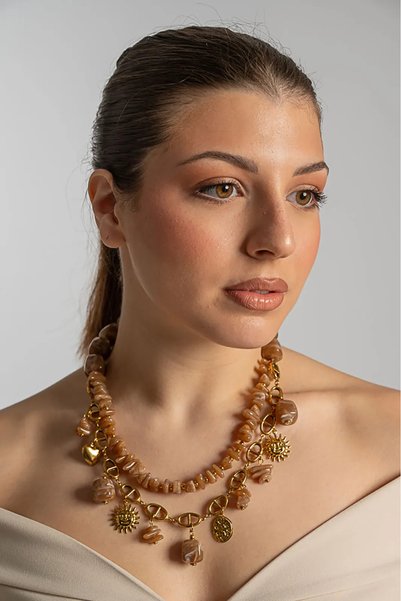 Generic Brand Κολιέ Χάντρες Charms Χρυσά Στοιχεία