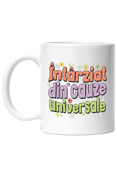 INOVATIX Cana alba personalizata, In Limba Roaman Colorat Flori Smiley face I...