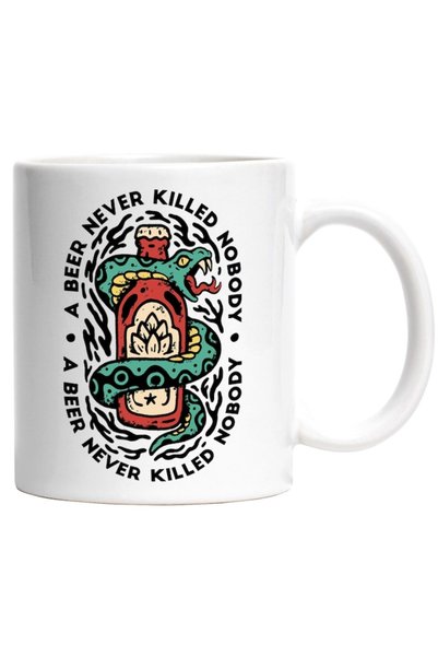 INOVATIX Cana alba personalizata, A Beer Never Killed Nobody,Sarpe,Sticla,Ber...