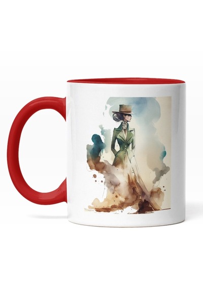 INOVATIX Personalized white mug, Female Silhouette Looking to the Side, Green...