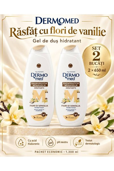Dermomed Fiori di Vaniglia – Gel de duș hidratant cu acid hialuronic, set 2 ×...
