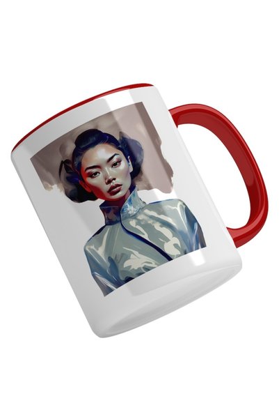 INOVATIX Cana alba personalizata,Portret Fata Asiatica,Pictura,Par Brunet,Tin...