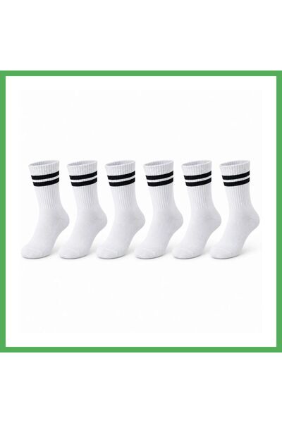 Nur store Çanta Unisex White Socks with Black Stripes, 6-Pack, Long Socks, Ca...