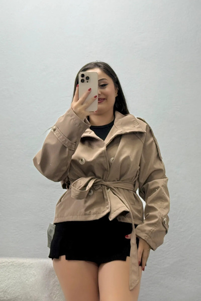 BELENDİR Women's Mock Neck Lined Trench Coat in Mocha