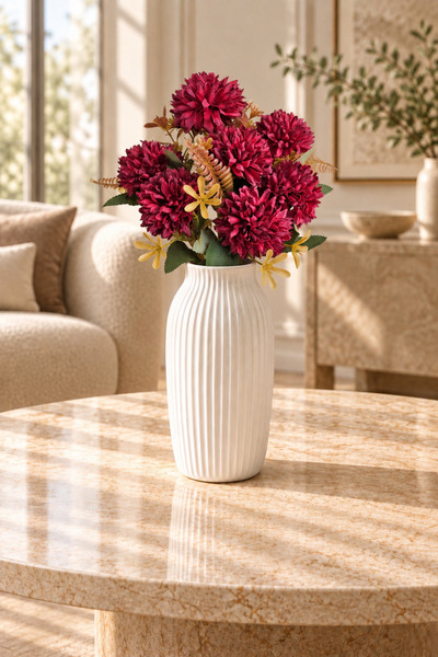 MD Aspiz Flowers Yapay Çiçek 7li Lüx Kırmızı krizantem Demeti 35 cm ( Saksısı...