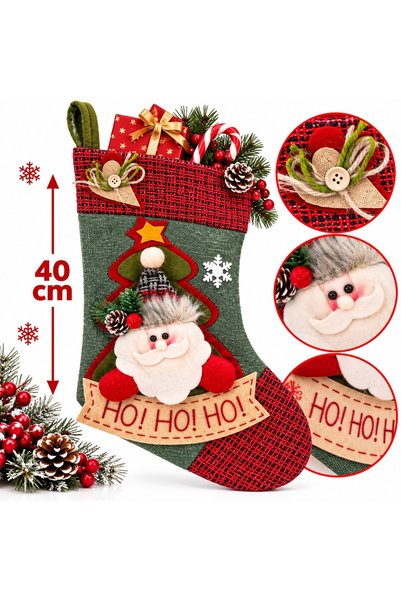 IRO Green and Red Christmas Decorative Boot with 3D Santa Claus, Fir Tree and...