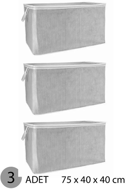 Tasarım (3 Pcs) Gray Striped Zippered Maxi Size Bag Pillow-Quilt-Clothes Orga...