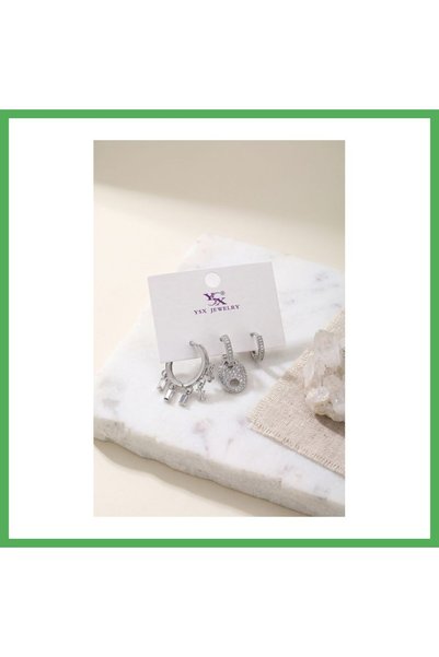 Nur store Çanta Brass Silver Color Zircon Stone Women's Earring Set Bezoss