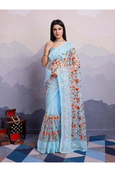 ViViRaSmi Premium Soft Net Embroidery Saree| Fall and Pico Stitched | Viviras...