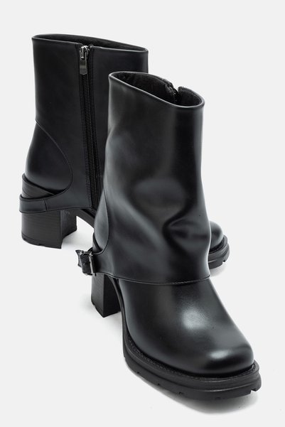 LuviShoes حذاء بوت نسائي أسود اللون بكعب سميك من ماركة أوريون.