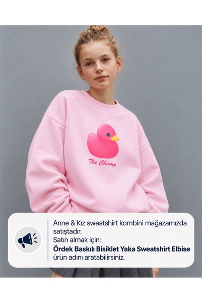 The Champ Clothing Girls' Oversized Sweatshirt with Little Duck Print in Pink...