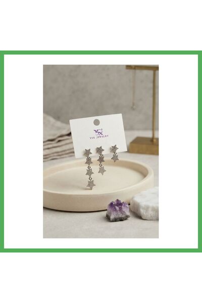 Nur store Çanta Silver-Toned Rice-Shaped Dangling Star-Design Women's Earring...