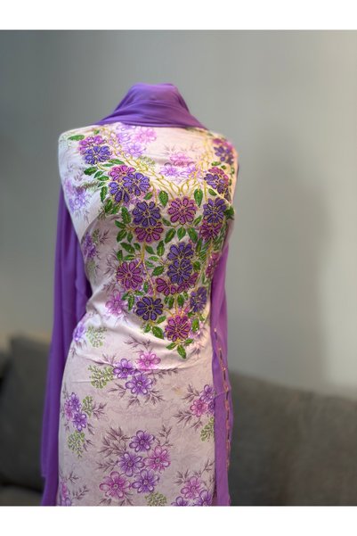 LAVEN Emirati Soft Silk Khimar Fabric with Heavy Embroidery on Chest and Slee...