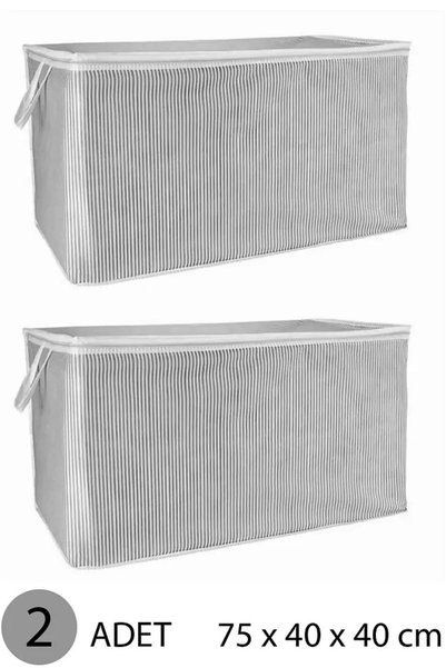 Tasarım (2 Pcs) Gray Striped Zippered Maxi Size Storage Bag Pillow-Quilt-Clot...