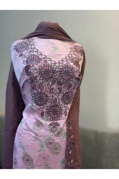 LAVEN Emirati Soft Silk Khimar Fabric with Heavy Embroidery on Chest and Slee...