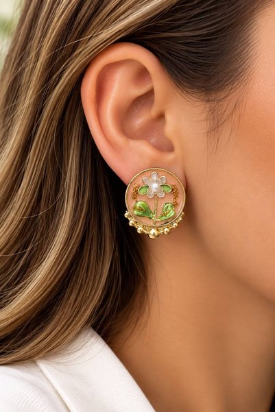 Nilsu Aksesuar Vintage-Style Women's Earrings with Floral Details and Pearls