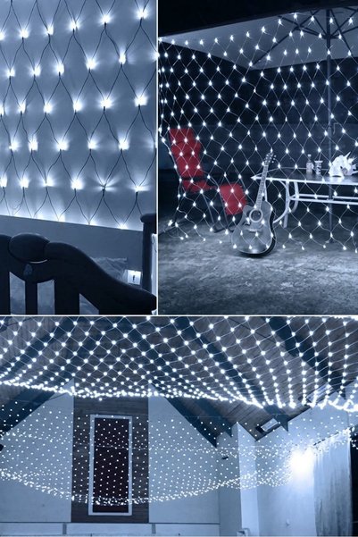 ORVİCA 3x3 Metre Beyaz File Ağ Perde LED Işık Fişli Eklenebilir Yılbaşı Dış Mekan Bahçe Aydınlatması