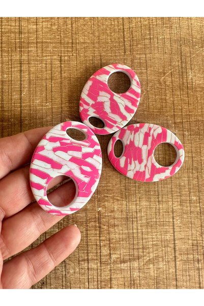 Gönülden Tasarım 3 Pink-Patterned Beaded Jewelry Beads, 6x3 cm