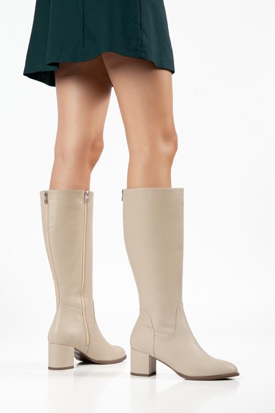 ANALİN SHOES Γυναικεία Μποτάκια Μέχρι το Γόνατο από Γνήσιο Δέρμα με Φερμουάρ ...