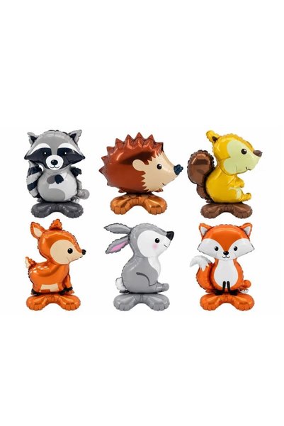 parti sürprizi Set of 6 Foil Balloons Featuring Cute Forest Animals on Stands