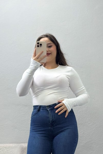 BELENDİR Women's Stretch Fabric Single Jersey Crew Neck Fingerless Bodysuit, ...