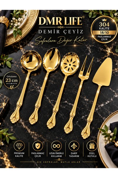 DMR LİFE 5 Parça Osmanlı Titanyum Gold Sos Servis Takımı 18/10 (küçük Boydur)