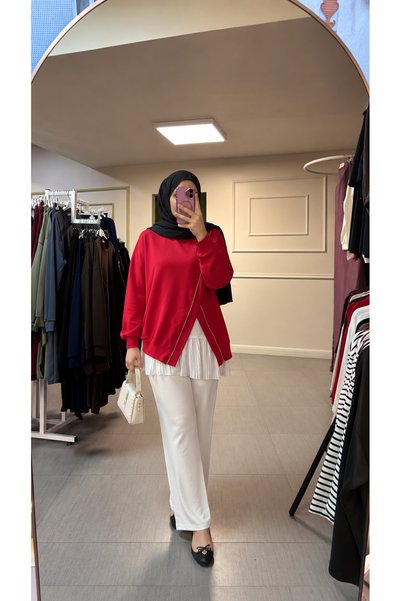 Asimetrik Fermuarlı Sweatshirt