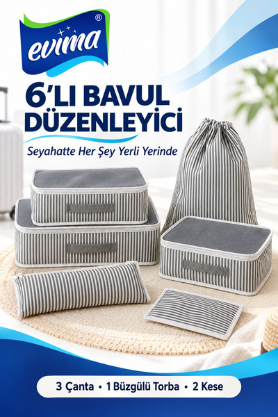 EVİMA 6-teiliges Koffer-Organizer-Set für Reisekoffer und Taschen – Grau gest...