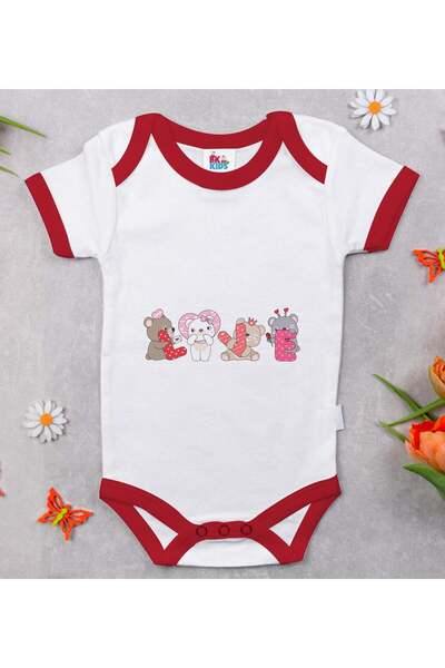 Bk Gift BK Kids Love Patterned Red Baby Bodysuit-2, 12–18 months