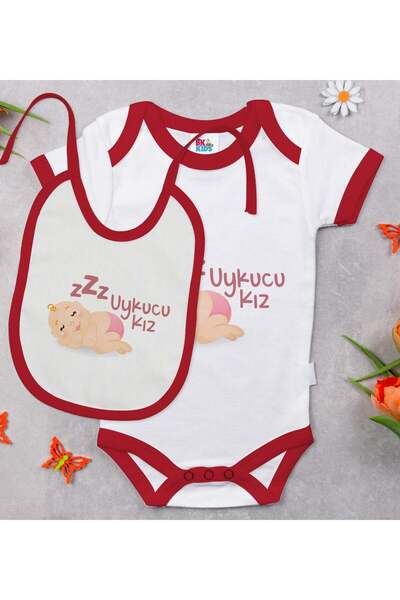 Bk Gift BK Kids "Sleeping Girl" Design Red Baby Bodysuit and Bib Gift Set-1, ...