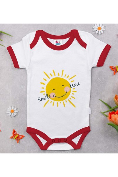 Bk Gift BK Kids Smile More Red Baby Bodysuit with Design - 1 (3-6 Months)
