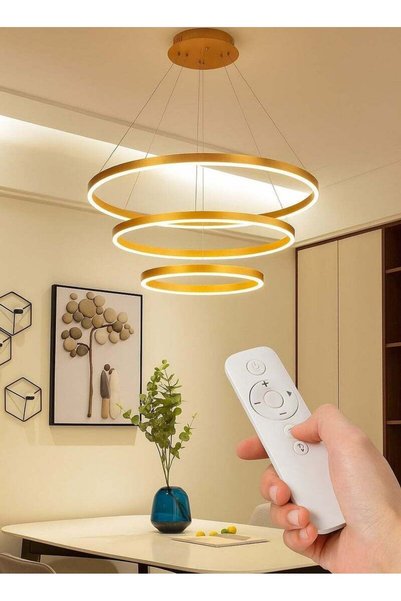 Generic Brand AL THURAYAT Modern Gold LED Ceiling Chandelier 60cm – 3 Ring De...