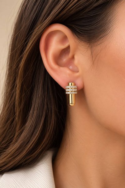 Nilsu Aksesuar VIP Model Zircon Stone Non-Tarnishing Hoop Earrings