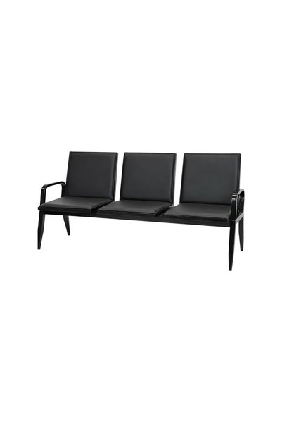 IN HOME STORE Luxury Black Leather 3 Seater Waiting Chair