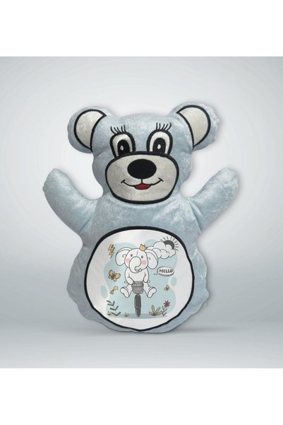 Bk Gift Blue Teddy Bear Print Pillow - 1