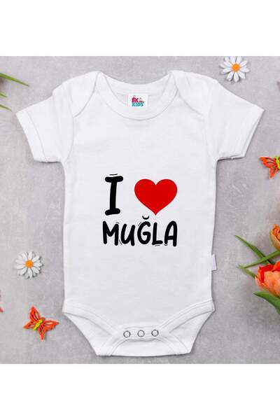 Bk Gift BK Kids "I Love Muğla" Design Baby Bodysuit - Model 1, 6–9 Months