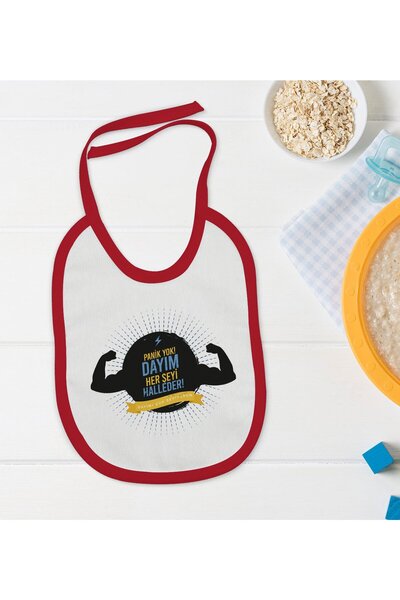 Bk Gift BK Kids "My Uncle Takes Care of Everything" Red Baby Bib with Design - 1