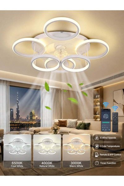 Generic Brand Ganeed Low Profile LED Ceiling Fan with Light, 63cm White 6-Bla...