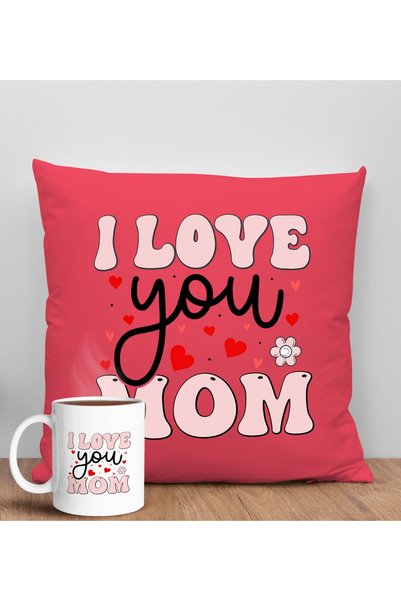 Bk Gift Mother's Day-Themed Red Decorative Cushion and Mug Set, Gift for Mom,...