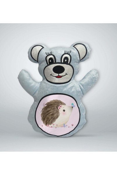 Bk Gift Cute, Cute Blue Teddy Bear Print Pillow with Hedgehog Design - 1