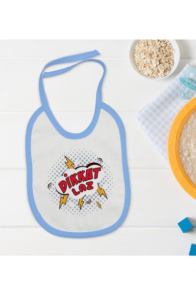 Bk Gift BK Kids "Dikkat Laz" Design Blue Baby Bib - 1