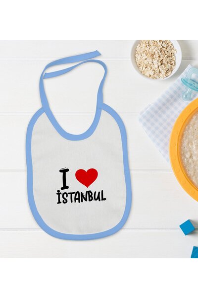 Bk Gift BK Kids "I Love Istanbul" Blue Baby Bib - Model 1