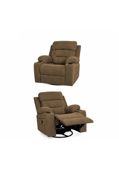 IN HOME STORE Brown Velvet Comfortable Recliner Chair with Cup Holder