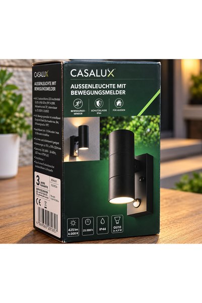 casalux Aplică LED de exterior cu senzor de mișcare – 2 × GU10, IP44, negru