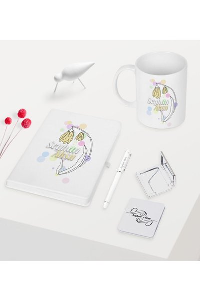 Bk Gift Special for Women's Day White Notebook Pen Mug Mirror Set - 13