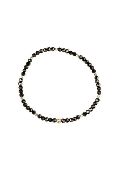 Jewelivery 18Kt Gold Black Onyx Elastic Bracelet | Shiny & Glossy Finish