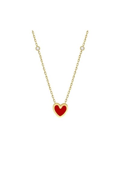 Jewelivery Diamond 18KT Gold Red Heart Necklace DN1Y208_february