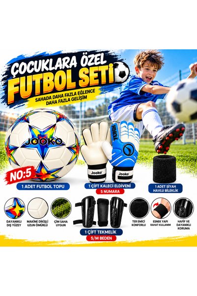 Yukon Çocuk Futbol Seti Jooko No:5 Futbol Topu Kaleci Eldiveni Tekmelik ve Ha...