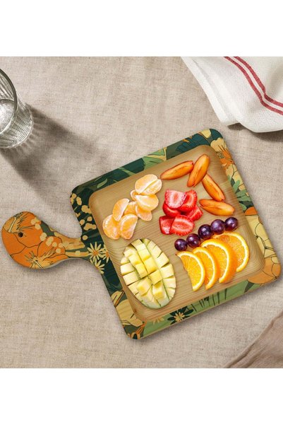 Bk Gift Square-Shaped Natural Wood Serving and Presentation Plate with Flower...
